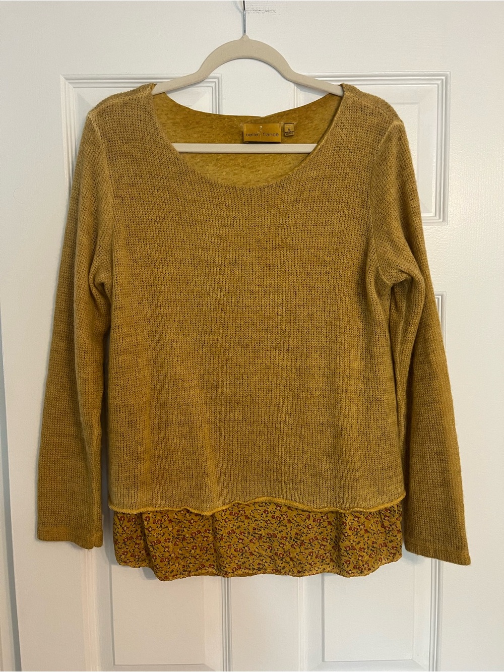 Belle France Chartreuse Layered Scoop Neck Sweater